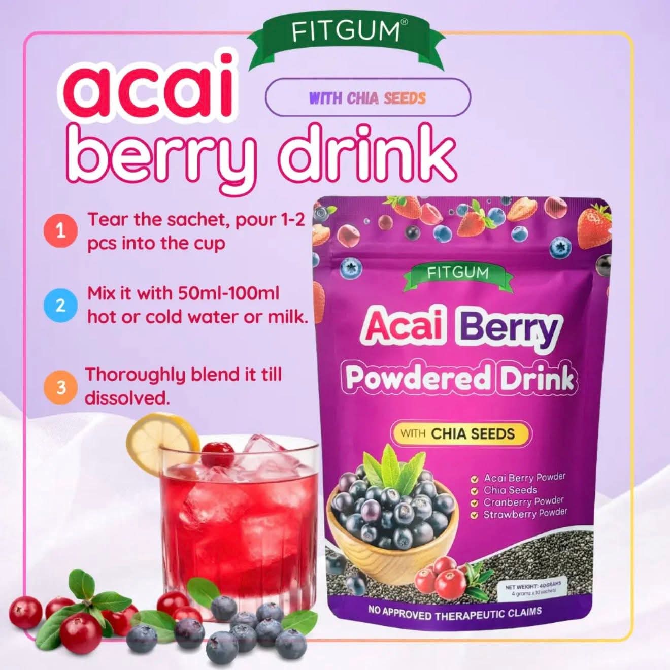 Fitgum Acai Berry Powdered  Drink40g