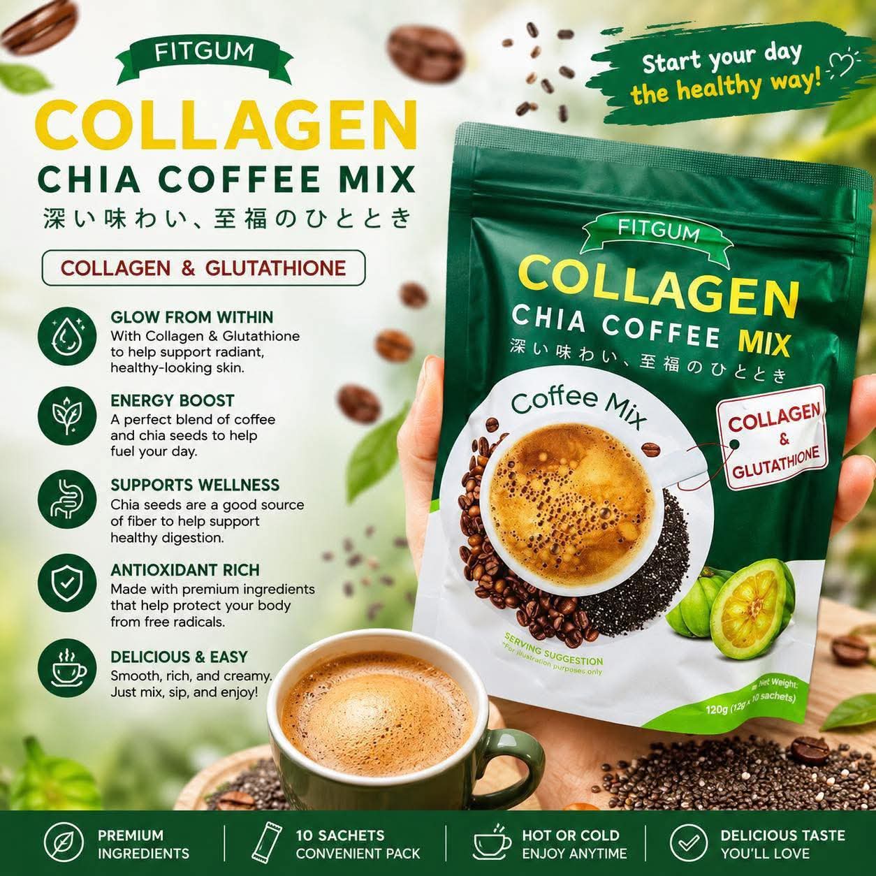 Fitgum Collagen Chia Coffee Mix 120g(12gx10sachets)