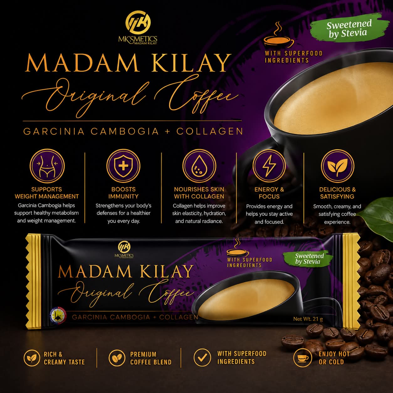 Mk'smetics Madam Kilay Original Coffee 210g (21gx10sachets)
