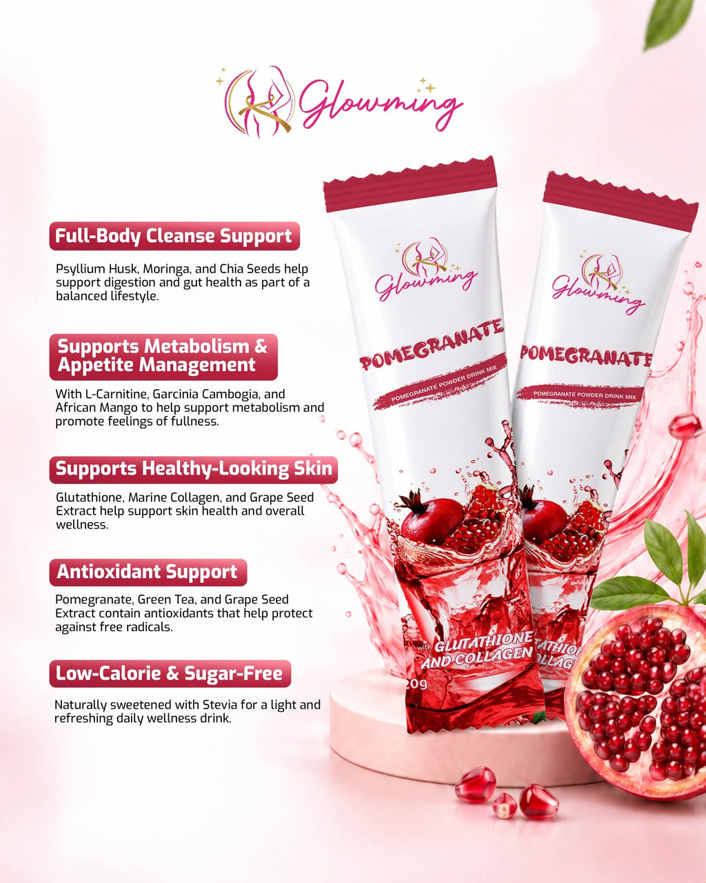 Glowming pomegranate powder drink mix 10sachetsx20g( 200g)