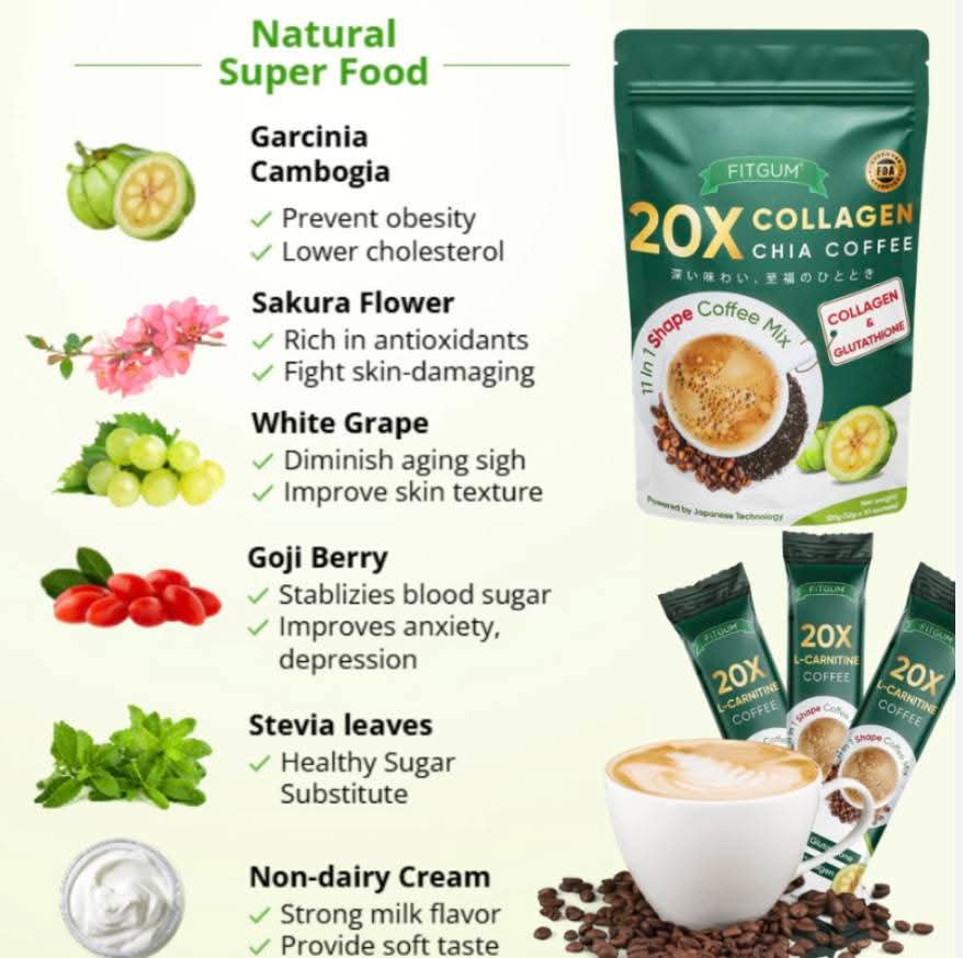 Fitgum Collagen Chia Coffee Mix 120g(12gx10sachets)